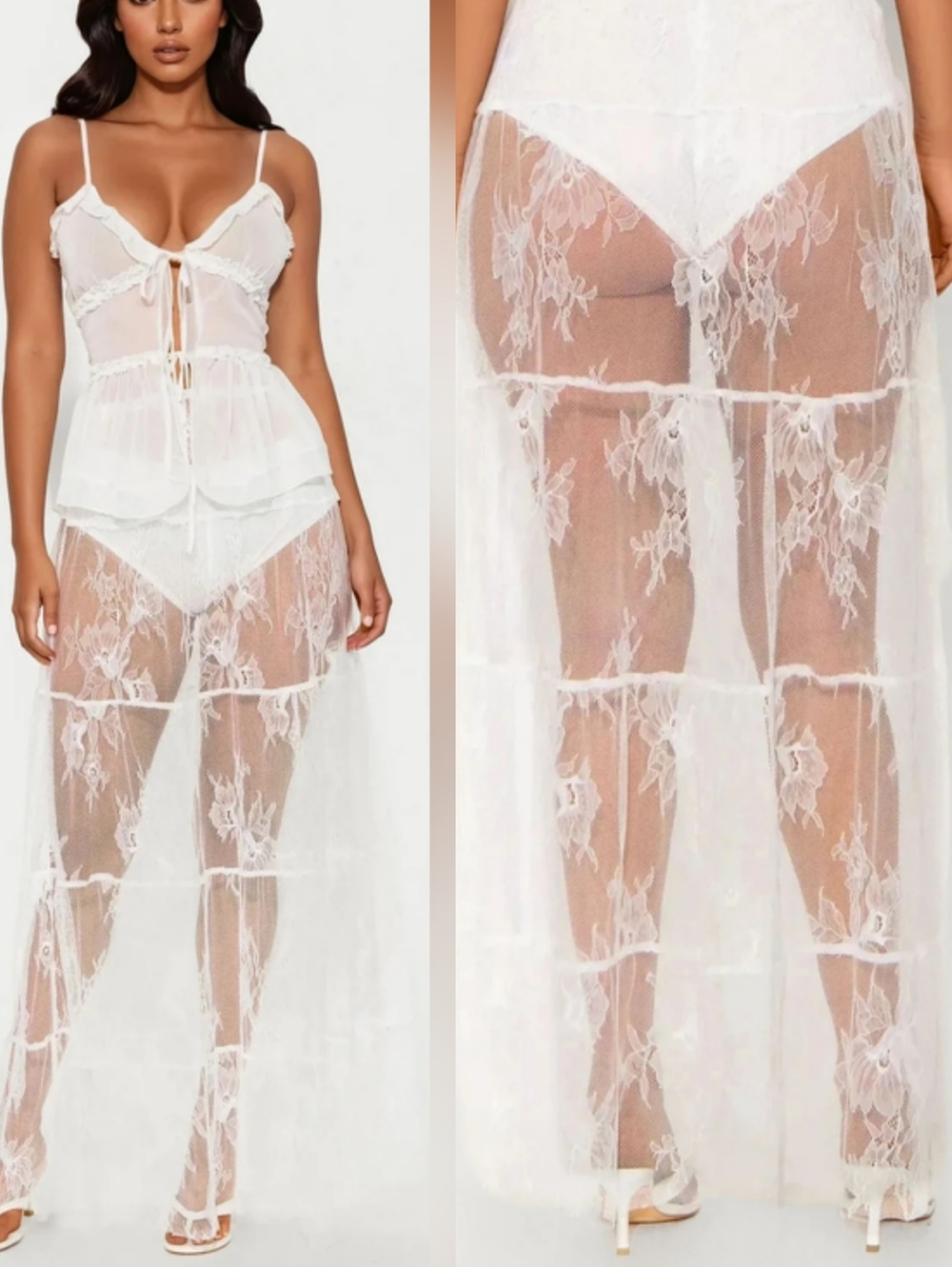 Sheer White Lace High-Waist Maxi Skirt